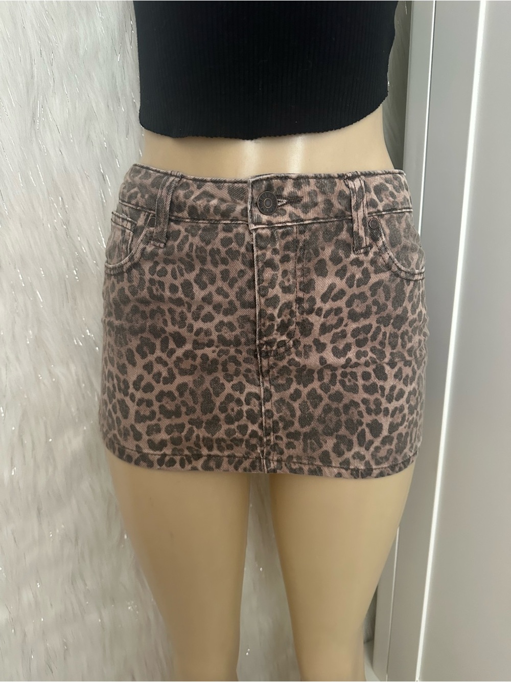 Leopard Print Mini Skirt in Dusty Brown